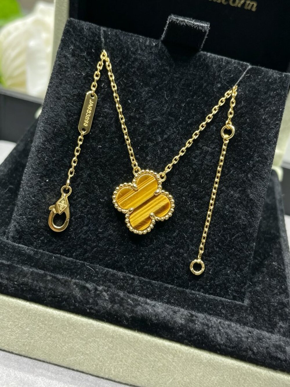VCA Tiger Eye Clover Pendant Necklace